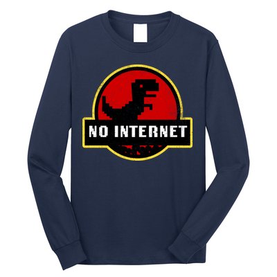 No Internet Dinosaur Park Logo Parody Distressed Long Sleeve Shirt