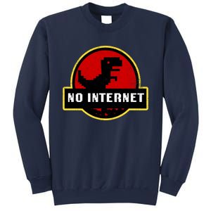 No Internet Dinosaur Park Logo Parody Distressed Sweatshirt