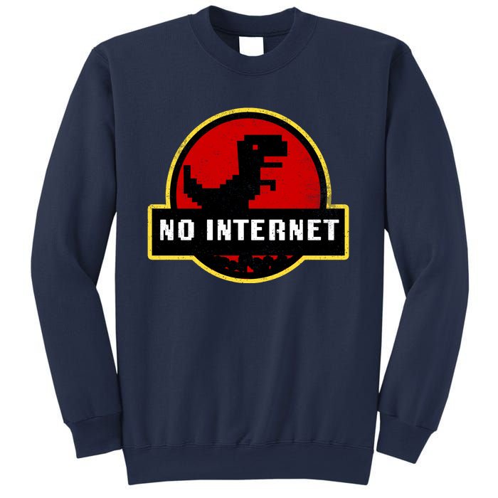 No Internet Dinosaur Park Logo Parody Distressed Sweatshirt