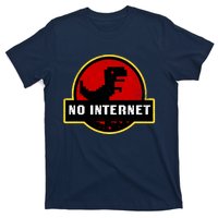 No Internet Dinosaur Park Logo Parody Distressed T-Shirt