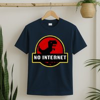 No Internet Dinosaur Park Logo Parody Distressed T-Shirt