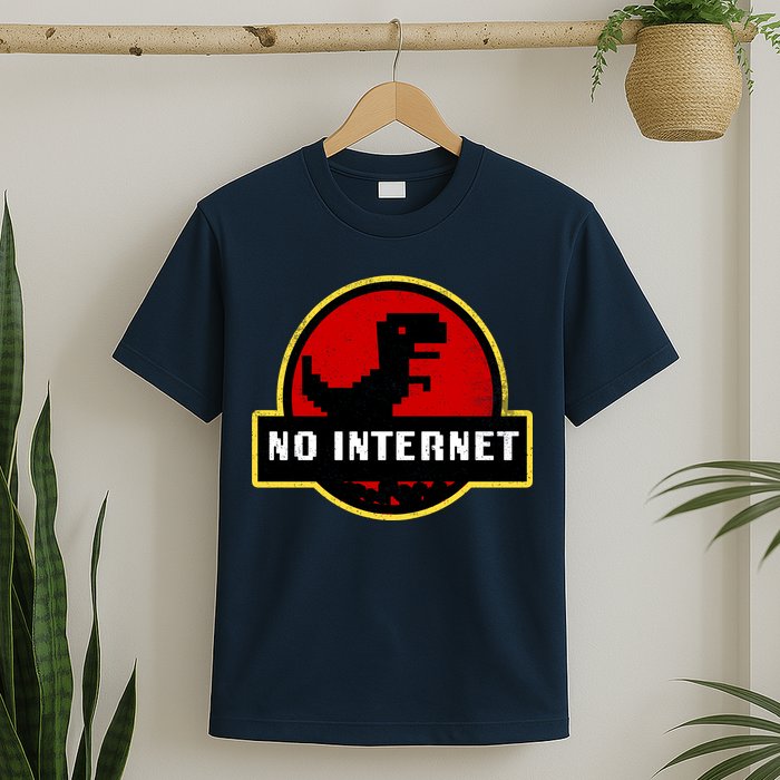 No Internet Dinosaur Park Logo Parody Distressed T-Shirt
