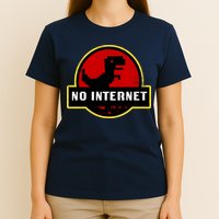 No Internet Dinosaur Park Logo Parody Distressed T-Shirt