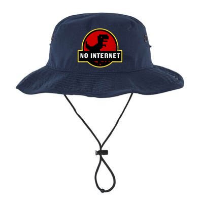 No Internet Dinosaur Park Logo Parody Distressed Bucket Hat