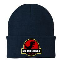 No Internet Dinosaur Park Logo Parody Distressed Beanie