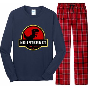 No Internet Dinosaur Park Logo Parody Distressed Long Sleeve Pajama Set