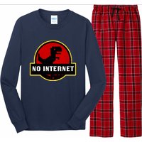 No Internet Dinosaur Park Logo Parody Distressed Long Sleeve Pajama Set