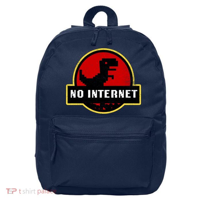 No Internet Dinosaur Park Logo Parody Distressed 16 in Basic Backpack