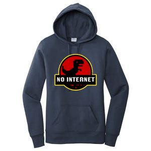 No Internet Dinosaur Park Logo Parody Distressed Women's Pullover Hoodie