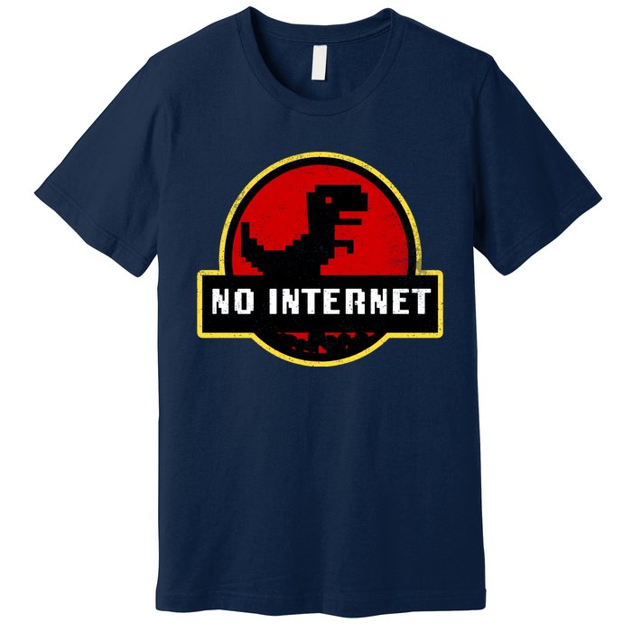 No Internet Dinosaur Park Logo Parody Distressed Premium T-Shirt