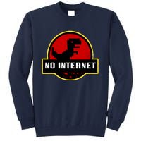 No Internet Dinosaur Park Logo Parody Distressed Tall Sweatshirt