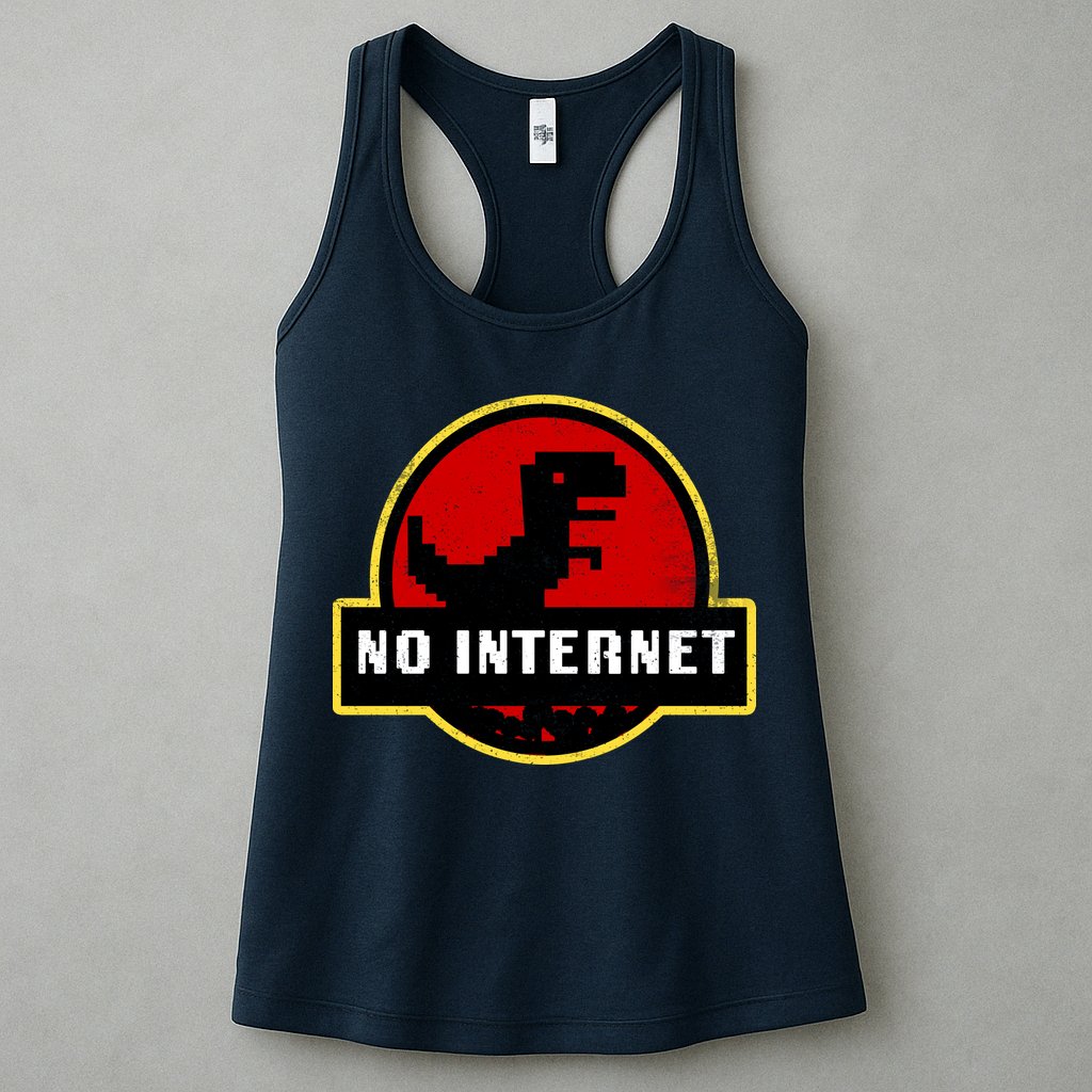 No Internet Dinosaur Park Logo Parody Distressed Womens Tank Top