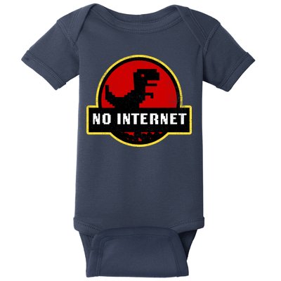 No Internet Dinosaur Park Logo Parody Distressed Baby Bodysuit