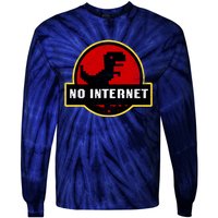 No Internet Dinosaur Park Logo Parody Distressed Tie-Dye Long Sleeve Shirt