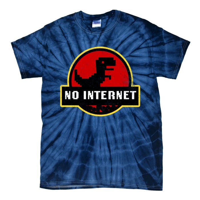 No Internet Dinosaur Park Logo Parody Distressed Tie-Dye T-Shirt