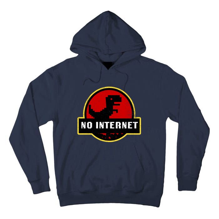 No Internet Dinosaur Park Logo Parody Distressed Tall Hoodie