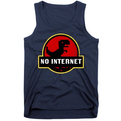 No Internet Dinosaur Park Logo Parody Distressed Tank Top