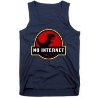 No Internet Dinosaur Park Logo Parody Distressed Tank Top