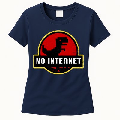 No Internet Dinosaur Park Logo Parody Distressed Womens T-Shirt