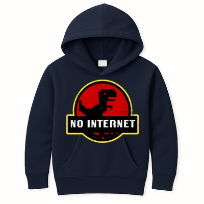 No Internet Dinosaur Park Logo Parody Distressed Kids Hoodie