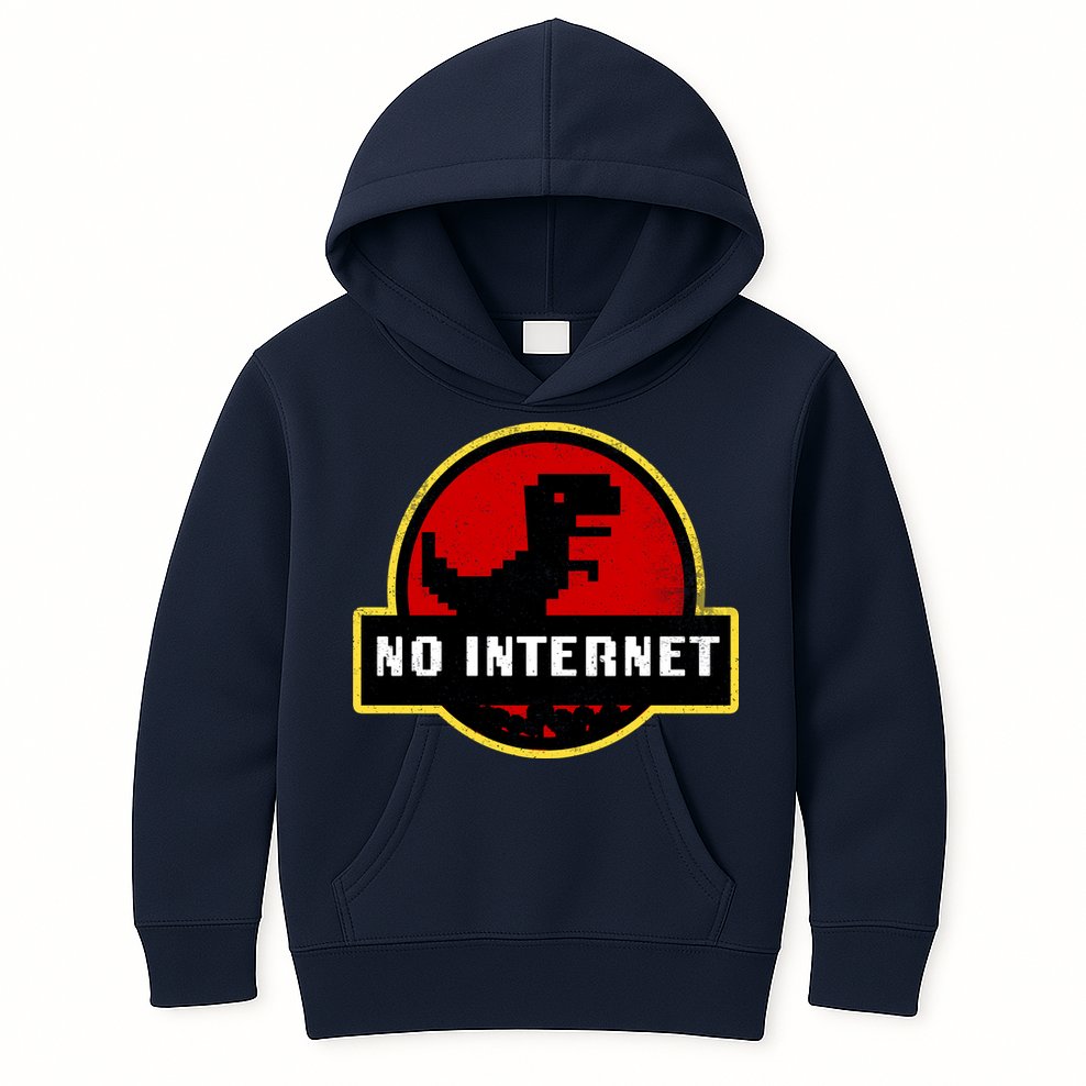 No Internet Dinosaur Park Logo Parody Distressed Kids Hoodie