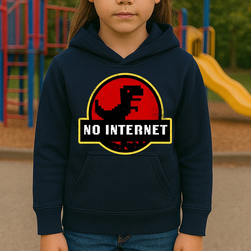 No Internet Dinosaur Park Logo Parody Distressed Kids Hoodie