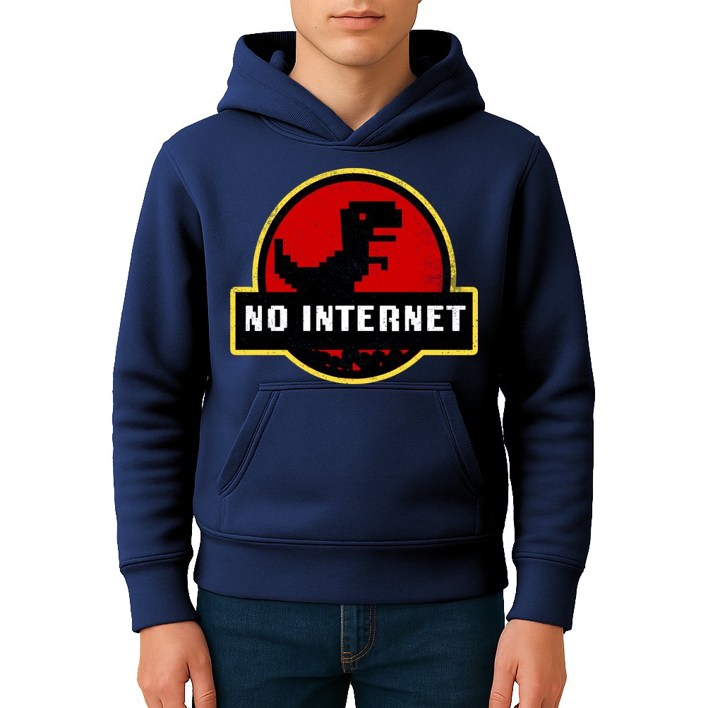 No Internet Dinosaur Park Logo Parody Distressed Kids Hoodie