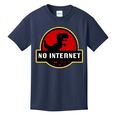 No Internet Dinosaur Park Logo Parody Distressed Kids T-Shirt