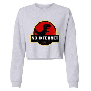 No Internet Dinosaur Park Logo Parody Distressed Cropped Pullover Crew