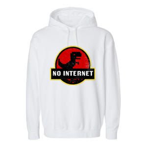 No Internet Dinosaur Park Logo Parody Distressed Garment-Dyed Fleece Hoodie