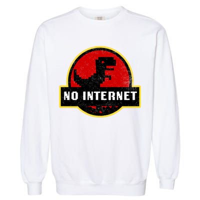 No Internet Dinosaur Park Logo Parody Distressed Garment-Dyed Sweatshirt