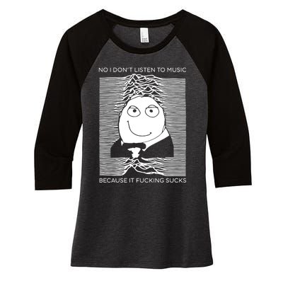 No I Don’t Listen To Music Because It Fucking Sucks Women's Tri-Blend 3/4-Sleeve Raglan Shirt