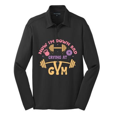 Now IM Down Bad Crying At The Gym Silk Touch Performance Long Sleeve Polo