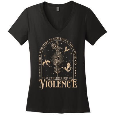 Nowhere In Existence Violence Retro Fantasy Book Dragon Women's V-Neck T-Shirt