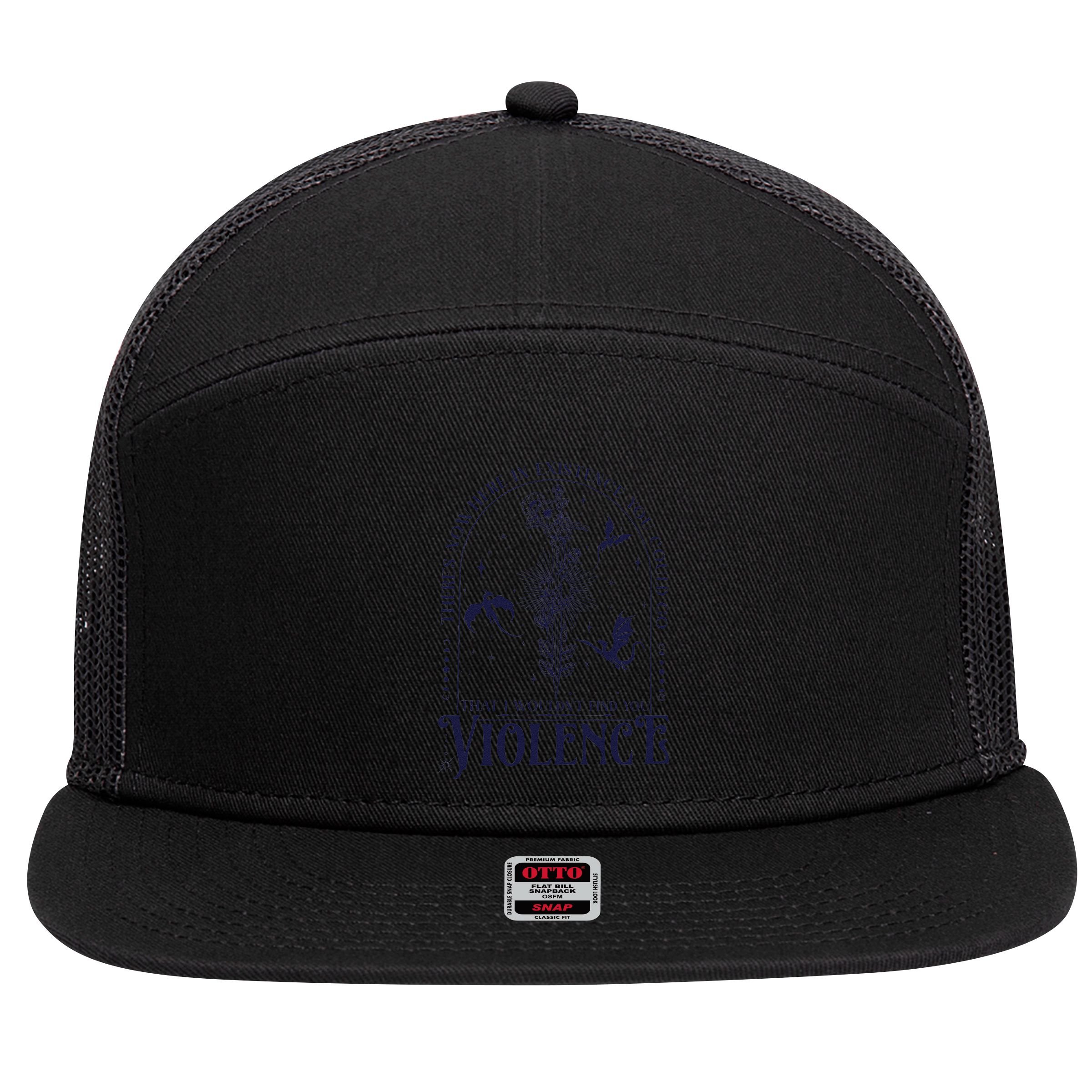 Nowhere In Existence Violence Retro Fantasy Book Dragon 7 Panel Mesh Trucker Snapback Hat