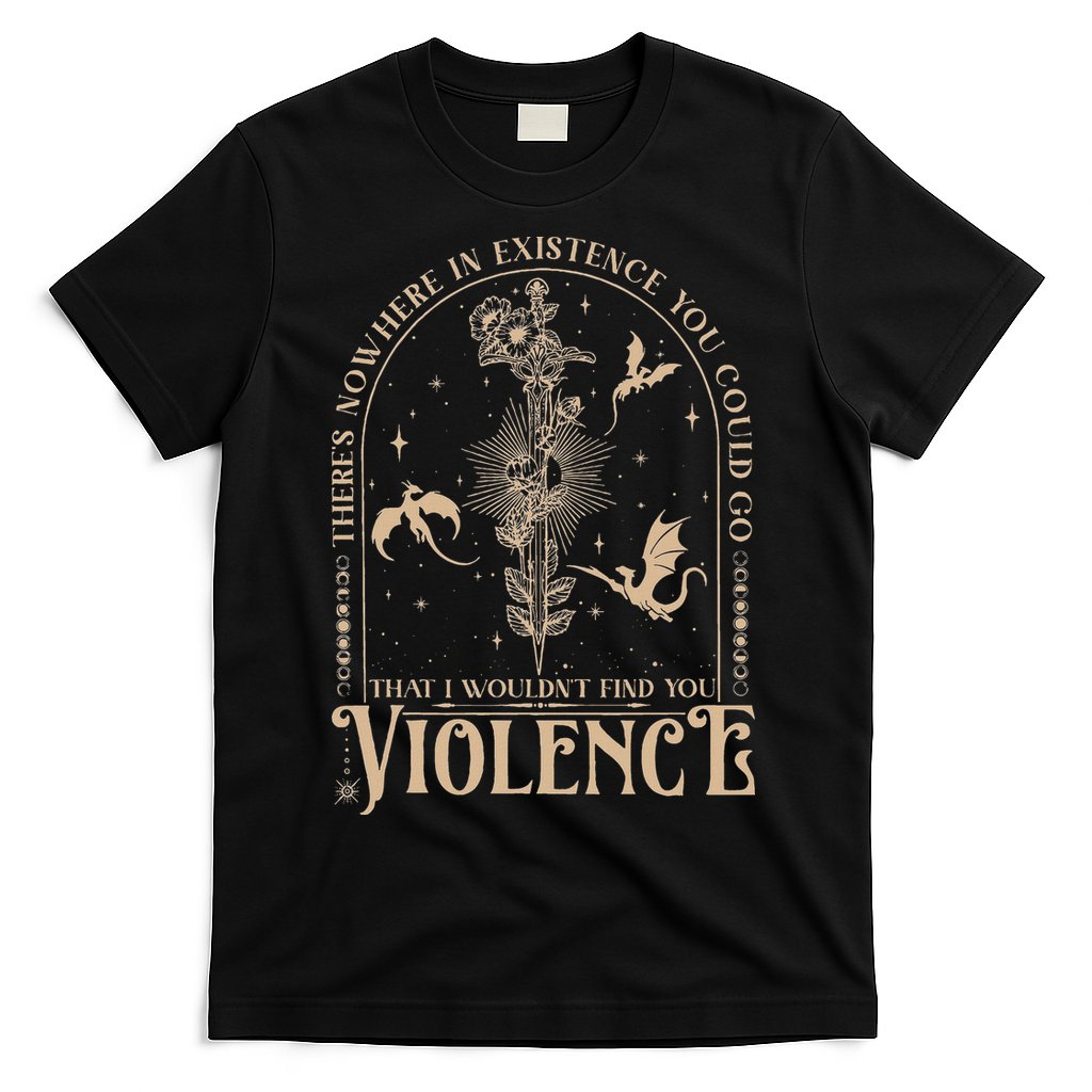 Nowhere In Existence Violence Retro Fantasy Book Dragon T-Shirt