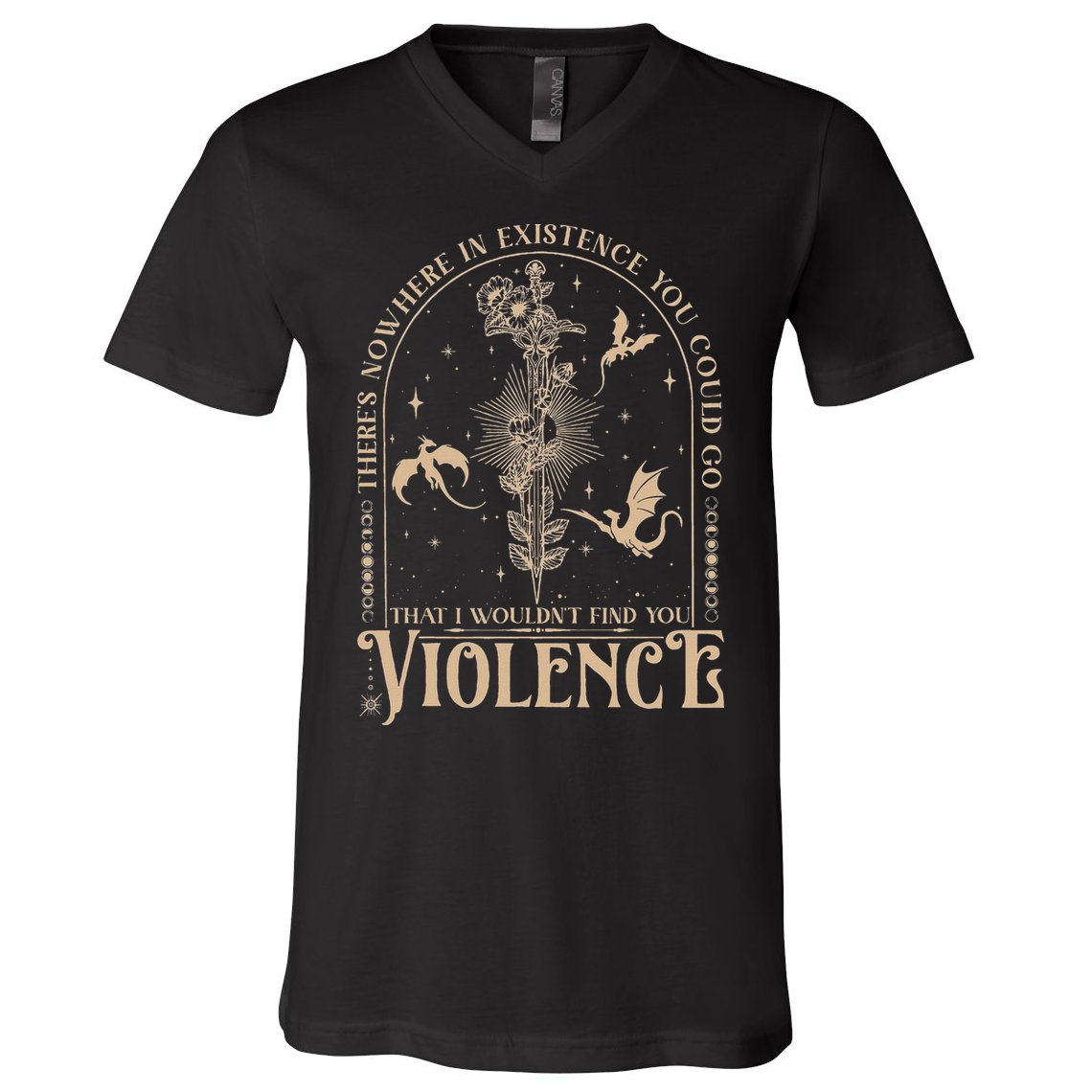 Nowhere In Existence Violence Retro Fantasy Book Dragon V-Neck T-Shirt