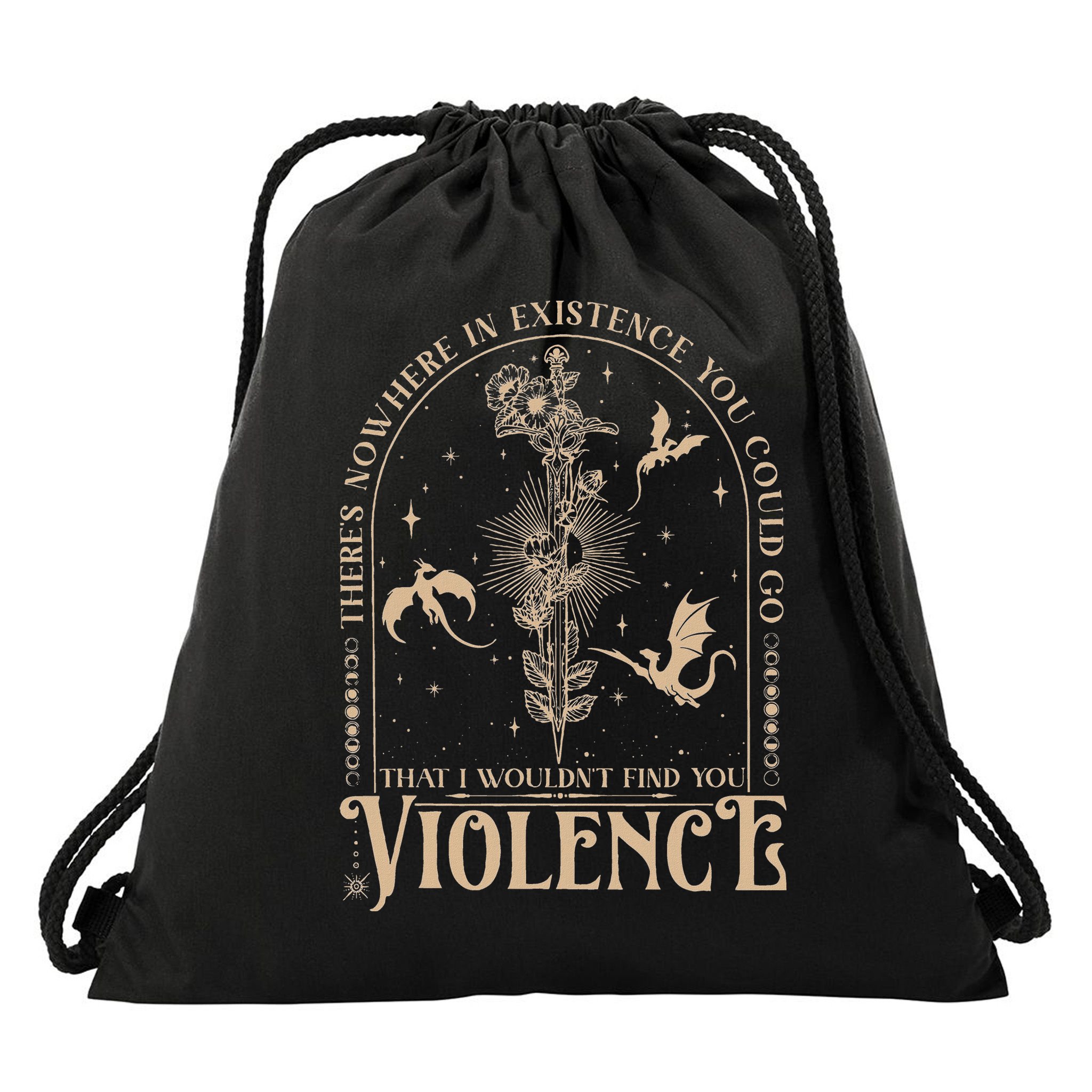 Nowhere In Existence Violence Retro Fantasy Book Dragon Drawstring Bag