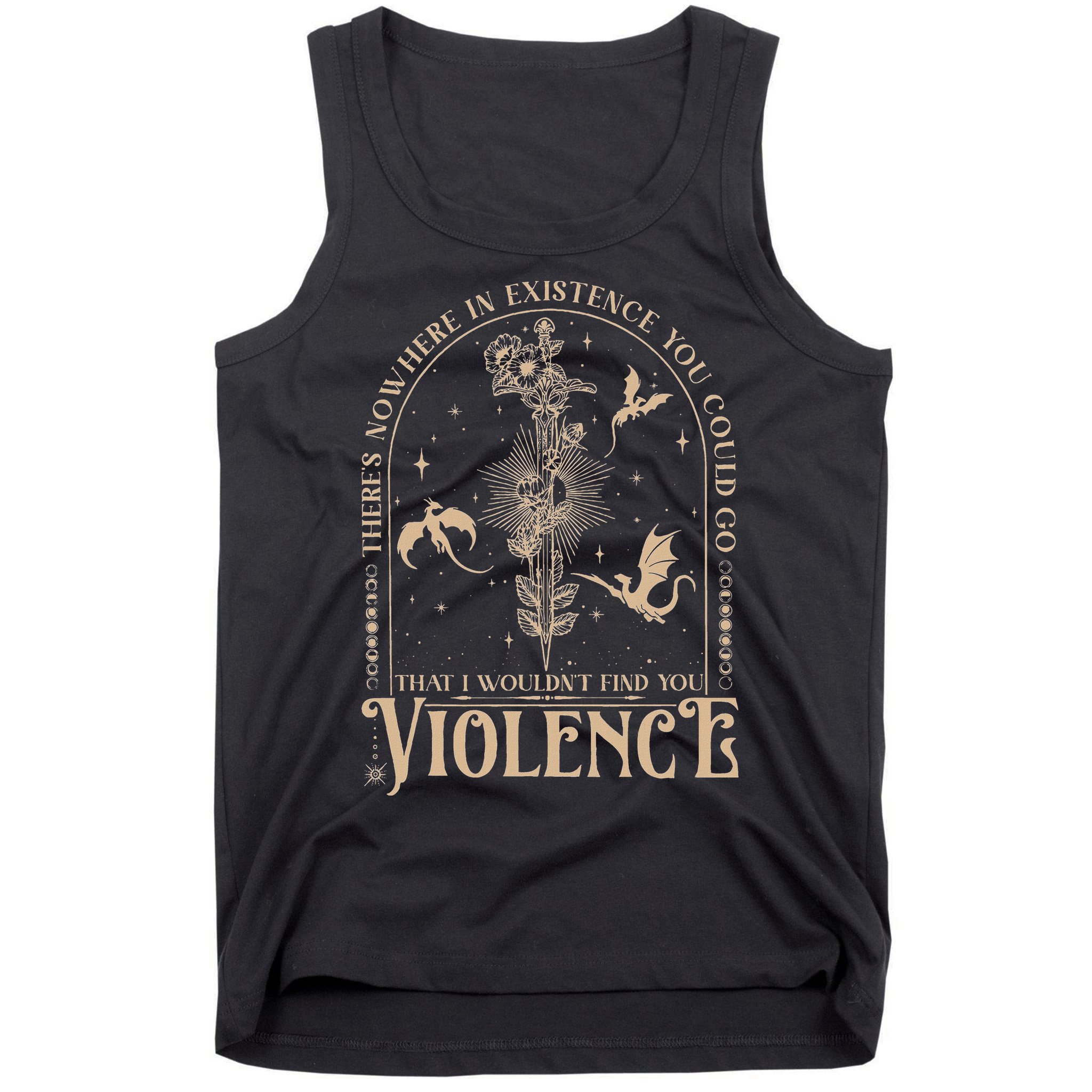 Nowhere In Existence Violence Retro Fantasy Book Dragon Tank Top