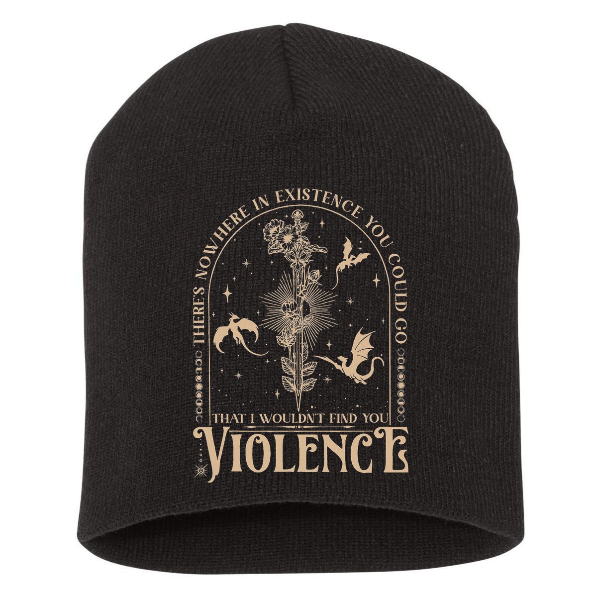 Nowhere In Existence Violence Retro Fantasy Book Dragon Short Acrylic Beanie