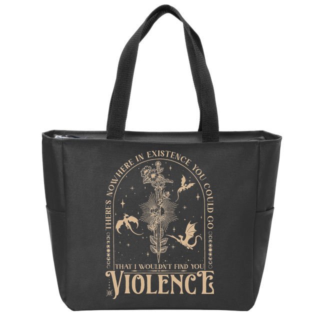 Nowhere In Existence Violence Retro Fantasy Book Dragon Zip Tote Bag