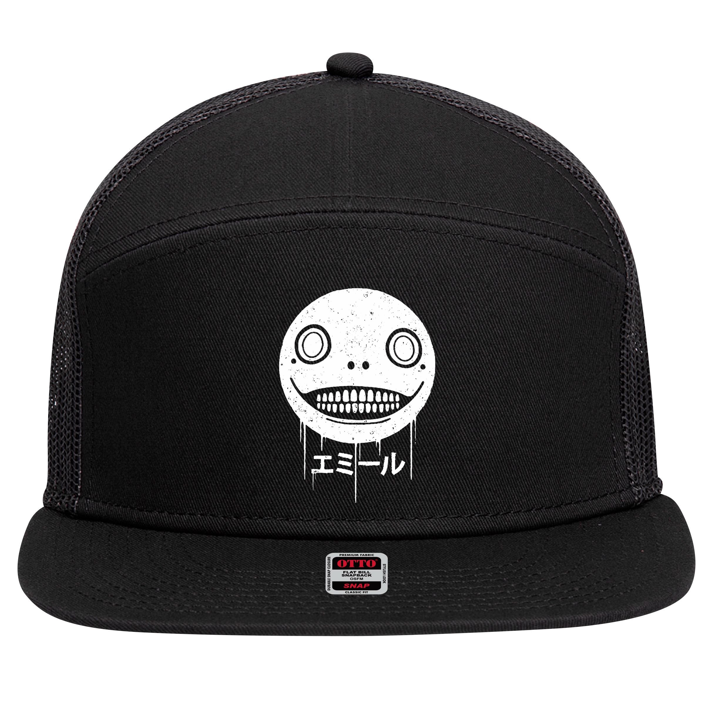 Nier Creepy Face 7 Panel Mesh Trucker Snapback Hat
