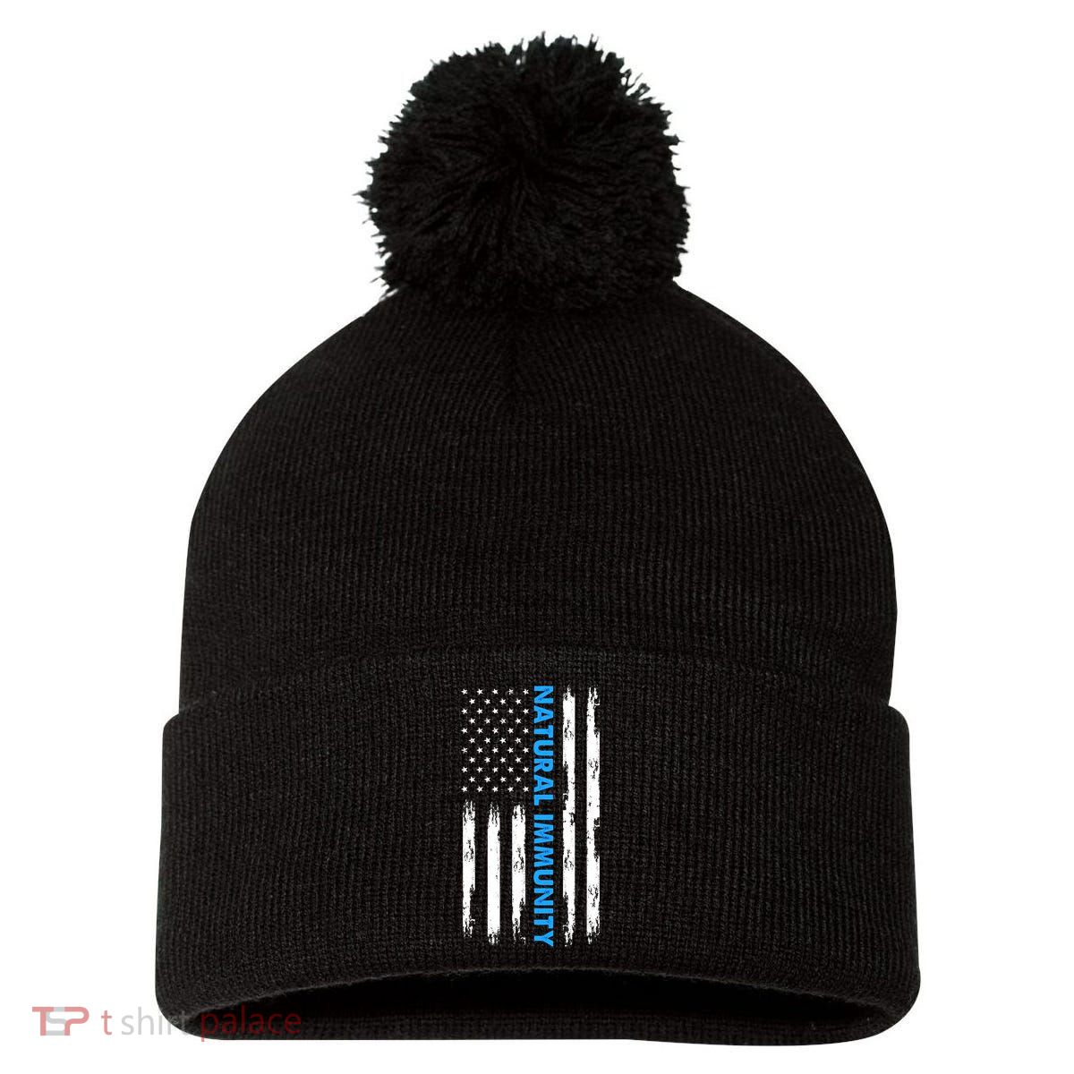 Natural Immunity Funny Anti Vaccine Medical Freedom No Vax Pom Pom 12in Knit Beanie