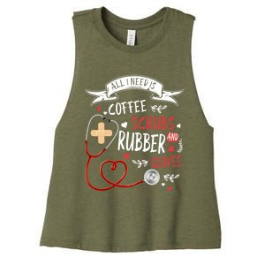 Nursing Ideas For Nurses And Coffee Scrubs And Rubber Gloves Meaningful Gift Women's Racerback Cropped Tank