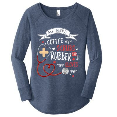 Nursing Ideas For Nurses And Coffee Scrubs And Rubber Gloves Meaningful Gift Women's Perfect Tri Tunic Long Sleeve Shirt