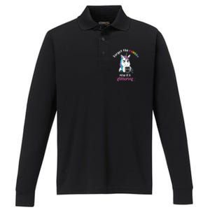 Now Its Glittering Funny Fierce Unicorn With Mug Gift Performance Long Sleeve Polo