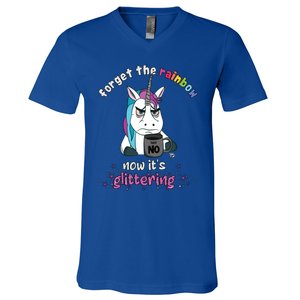 Now Its Glittering Funny Fierce Unicorn With Mug Gift V-Neck T-Shirt