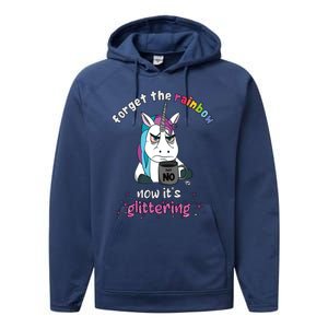 Now Its Glittering Funny Fierce Unicorn With Mug Gift Performance Fleece Hoodie