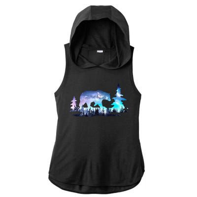 Night Sky Wilderness Bear Ladies PosiCharge Tri-Blend Wicking Draft Hoodie Tank