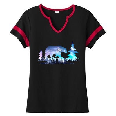 Night Sky Wilderness Bear Ladies Halftime Notch Neck Tee